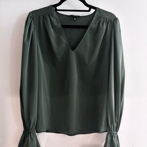 Aqua Deep Green V-Neck Blouse